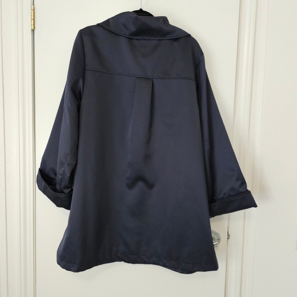 Dennis By Dennis Basso Navy Blue Coat Jacket L Zip Front Lined Springtime Jacket - Picture 16 of 16